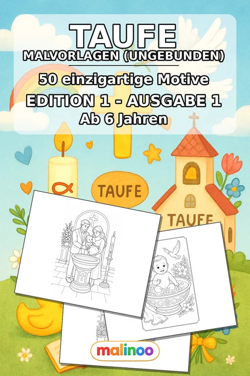 Taufe Malbuch 50 Ausmalbilder gedruckt+lose – Cover