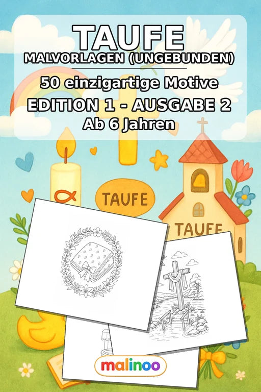Taufe Malbuch 50 Ausmalbilder gedruckt+lose – Cover