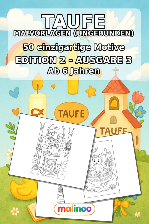 Taufe Malbuch 50 Ausmalbilder gedruckt+lose – Cover