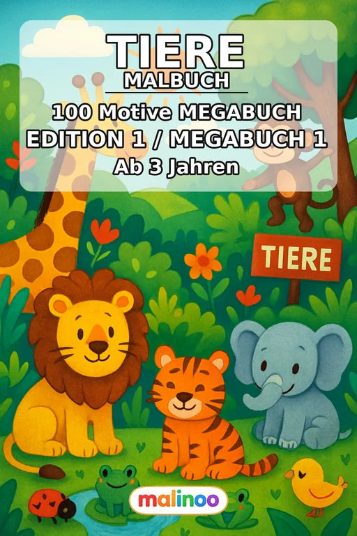 Tiere Malbuch 100 Ausmalbilder gedruckt+gebunden – Cover