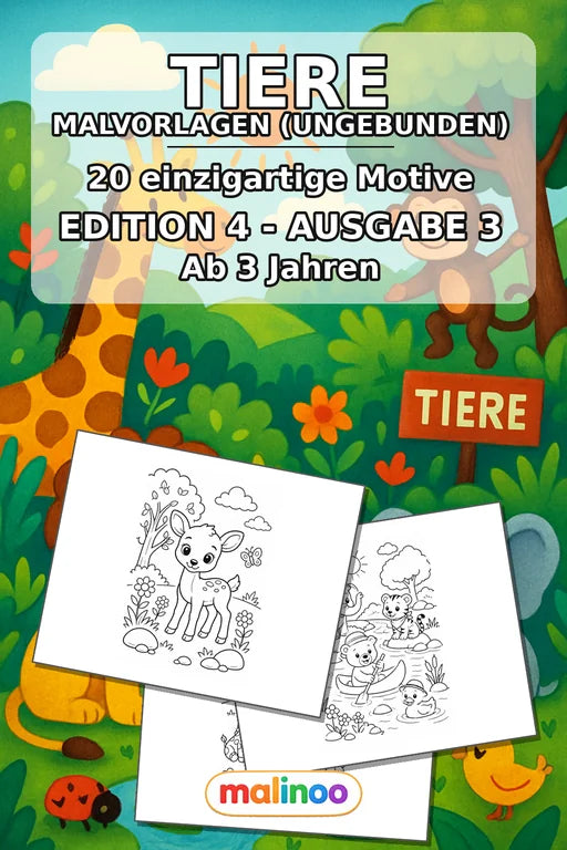 Tiere Malbuch 20 Ausmalbilder gedruckt+lose – Cover