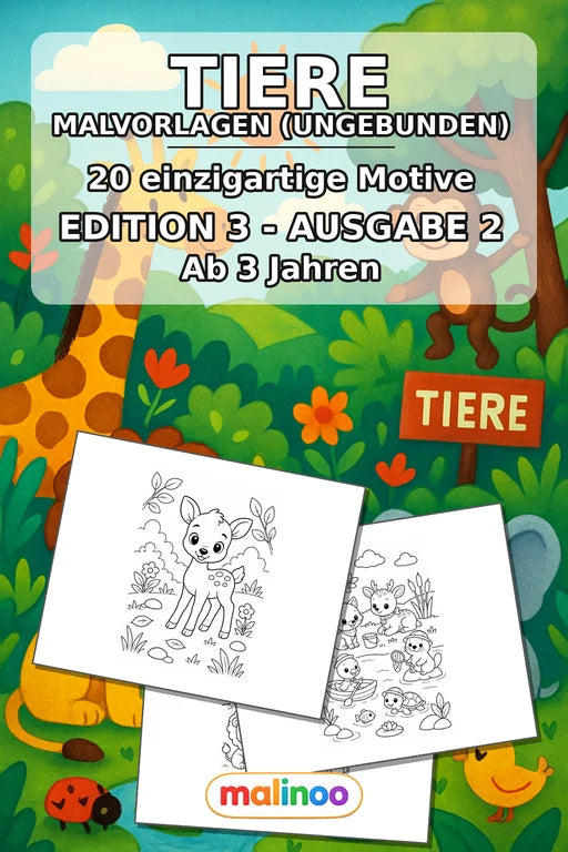 Tiere Malbuch 20 Ausmalbilder gedruckt+lose – Cover