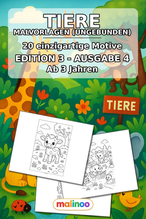 Tiere Malbuch 20 Ausmalbilder gedruckt+lose – Cover