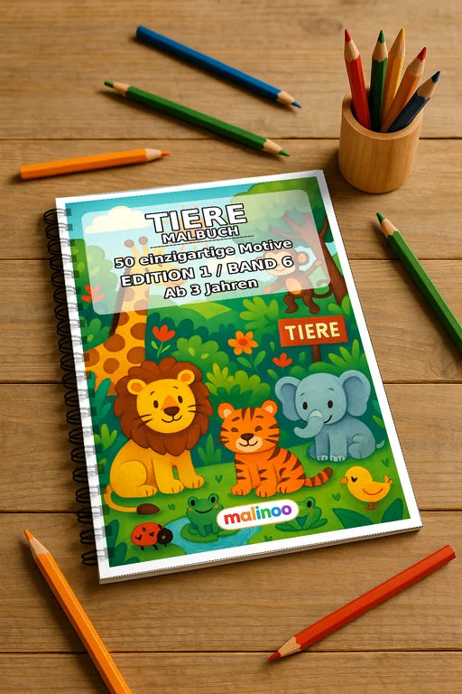 Tiere Malbuch 50 Ausmalbilder gedruckt und gebunden – Mockup-Ansicht
