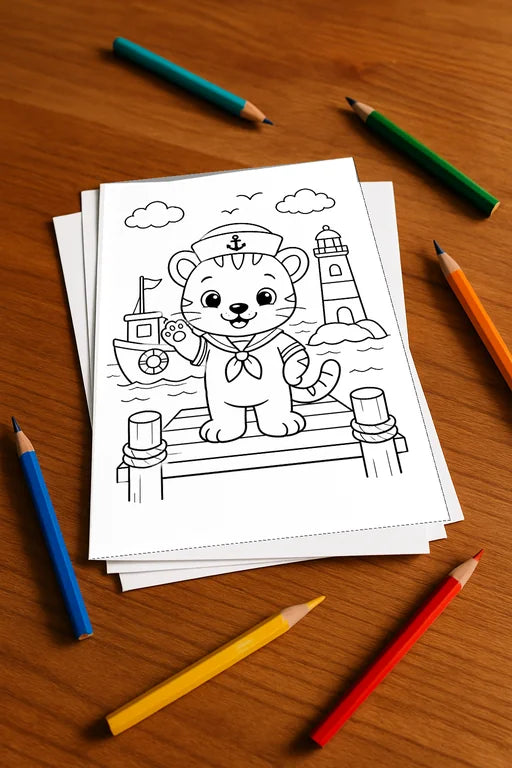 Tiere Malbuch 50 Ausmalbilder gedruckt, ungebunden – Mockup-Ansicht