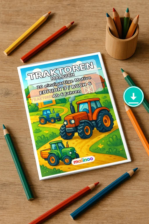 Traktoren Malbuch 20 Ausmalbilder PDF Download – Mockup-Ansicht