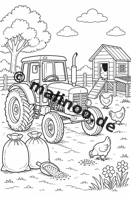Traktoren Malbuch 20 Ausmalbilder PDF Download digital – Vorschaubild 4