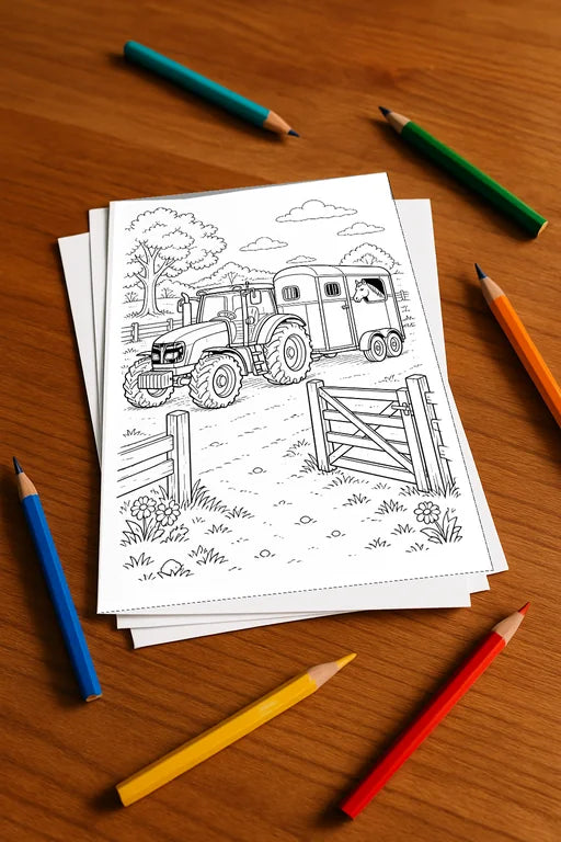Traktoren Malbuch 20 Ausmalbilder gedruckt, ungebunden – Mockup-Ansicht