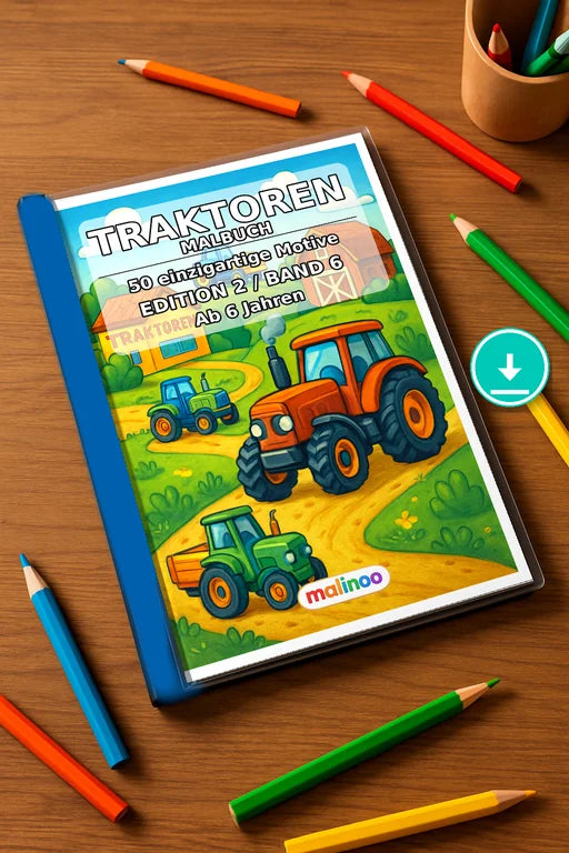 Traktoren Malbuch 50 Ausmalbilder PDF Download – Mockup-Ansicht