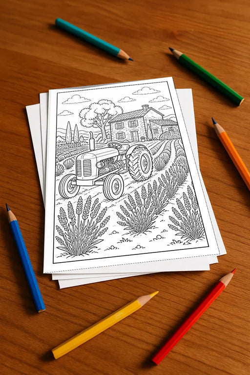 Traktoren Malbuch 50 Ausmalbilder gedruckt, ungebunden – Mockup-Ansicht