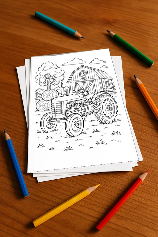 Traktoren Malbuch 50 Ausmalbilder gedruckt+lose – Mockup-Ansicht