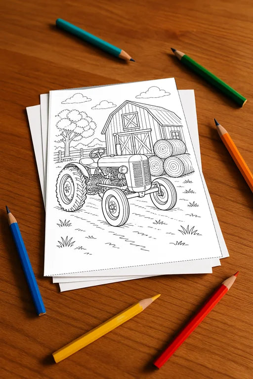 Traktoren Malbuch 50 Ausmalbilder gedruckt+lose – Mockup-Ansicht