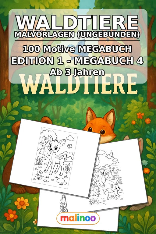 Waldtiere Malbuch 100 Ausmalbilder gedruckt+lose – Cover