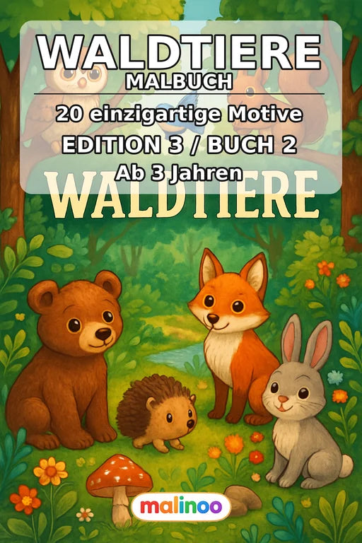 Waldtiere Malbuch 20 Ausmalbilder gedruckt+gebunden – Cover