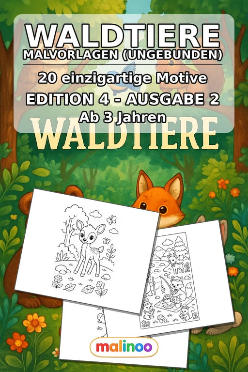 Waldtiere Malbuch 20 Ausmalbilder gedruckt+lose – Cover