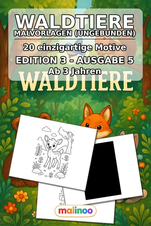 Waldtiere Malbuch 20 Ausmalbilder gedruckt, ungebunden – Cover