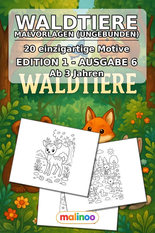 Waldtiere Malbuch 20 Ausmalbilder gedruckt+lose – Cover