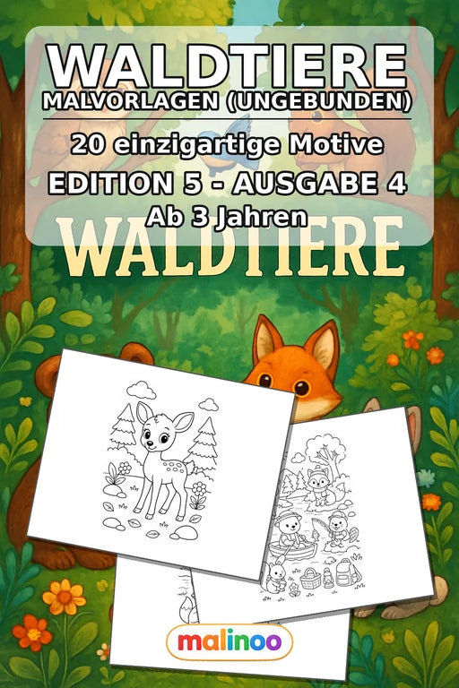 Waldtiere Malbuch 20 Ausmalbilder gedruckt+lose – Cover