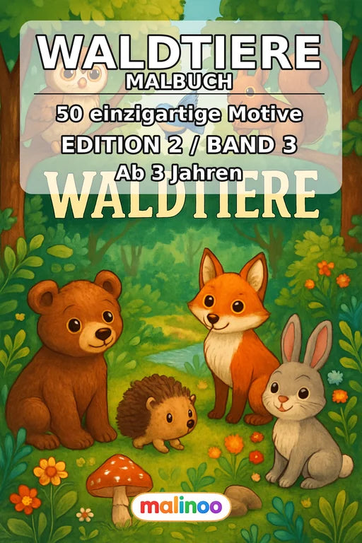 Waldtiere Malbuch 50 Ausmalbilder gedruckt+gebunden – Cover
