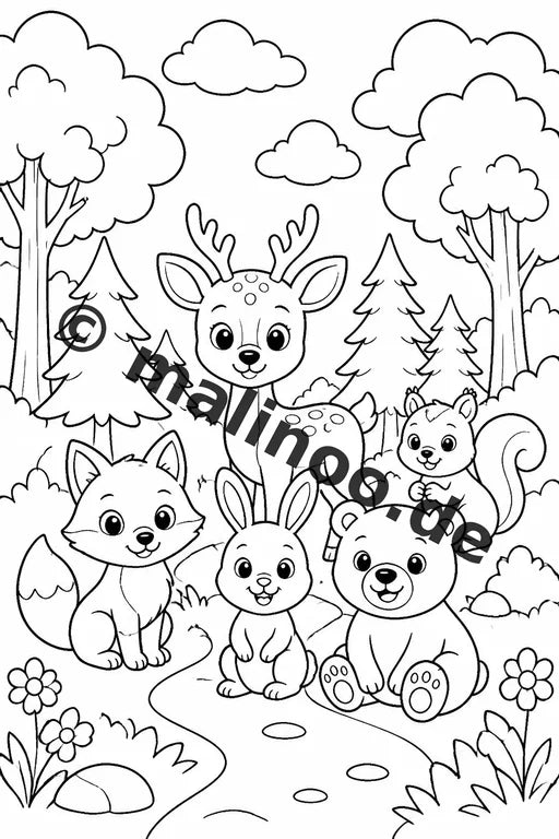Waldtiere Malbuch 50 Ausmalbilder gedruckt, ungebunden – Vorschaubild 2