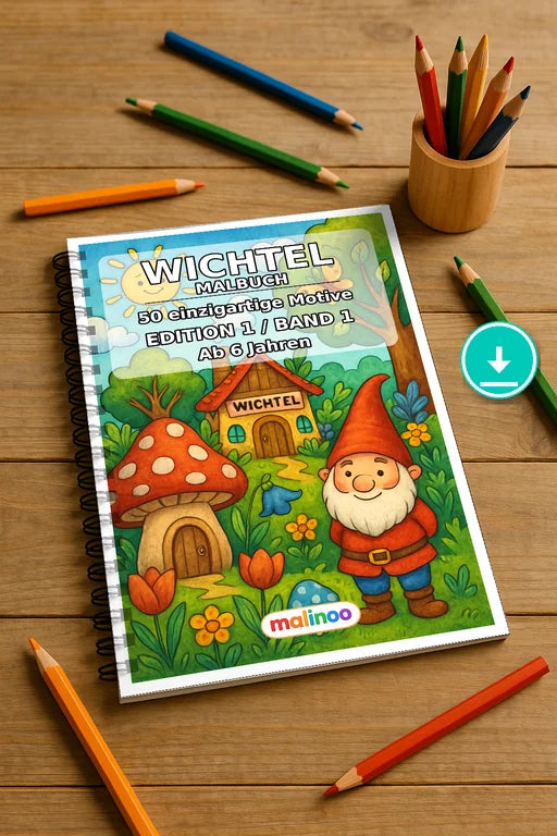 Wichtel Malbuch 50 Ausmalbilder PDF Download – Mockup-Ansicht