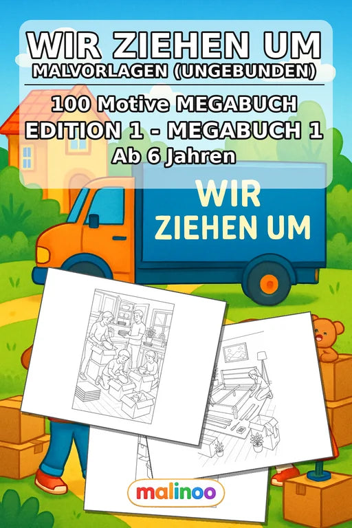 Wir ziehen um Malbuch 100 Ausmalbilder gedruckt+lose – Cover