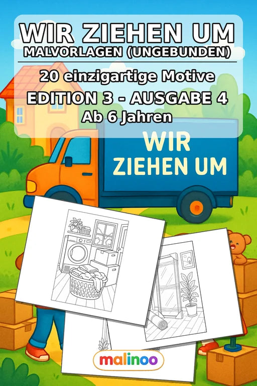 Wir ziehen um Malbuch 20 Ausmalbilder gedruckt+lose – Cover