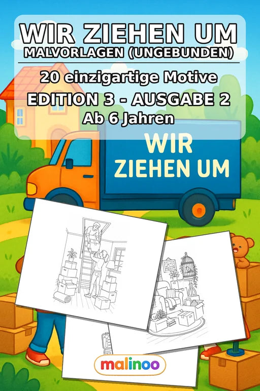 Wir ziehen um Malbuch 20 Ausmalbilder gedruckt+lose – Cover