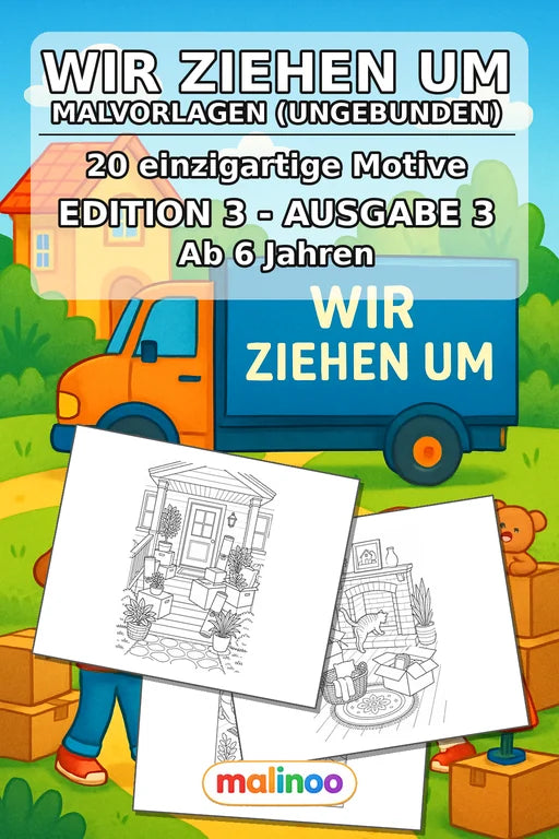 Wir ziehen um Malbuch 20 Ausmalbilder gedruckt+lose – Cover