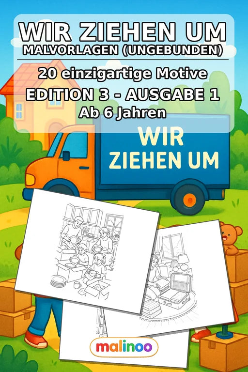 Wir ziehen um Malbuch 20 Ausmalbilder gedruckt+lose – Cover