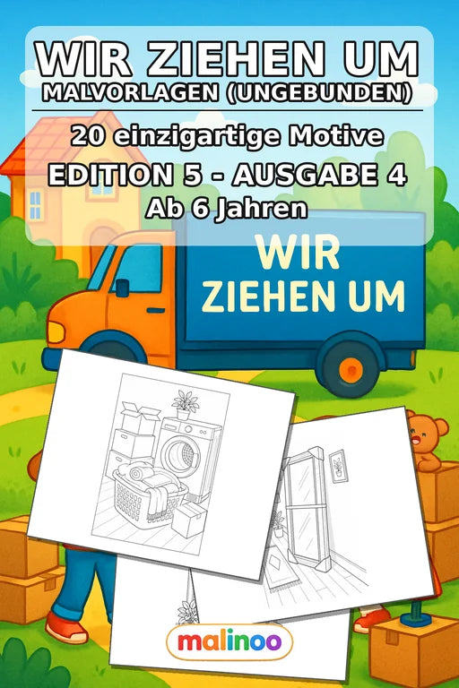 Wir ziehen um Malbuch 20 Ausmalbilder gedruckt+lose – Cover