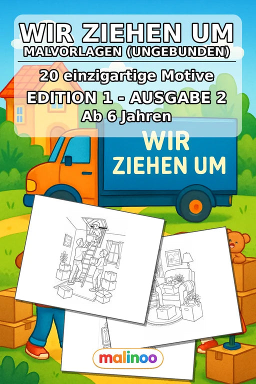 Wir ziehen um Malbuch 20 Ausmalbilder gedruckt+lose – Cover