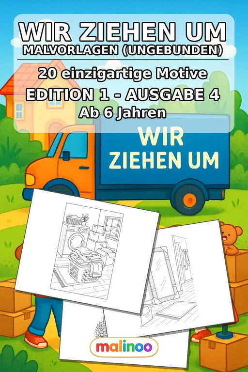 Wir ziehen um Malbuch 20 Ausmalbilder gedruckt+lose – Cover