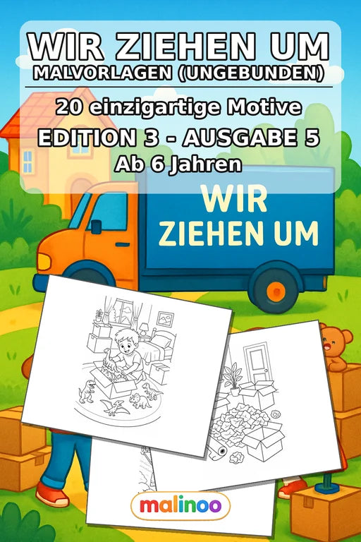 Wir ziehen um Malbuch 20 Ausmalbilder gedruckt+lose – Cover