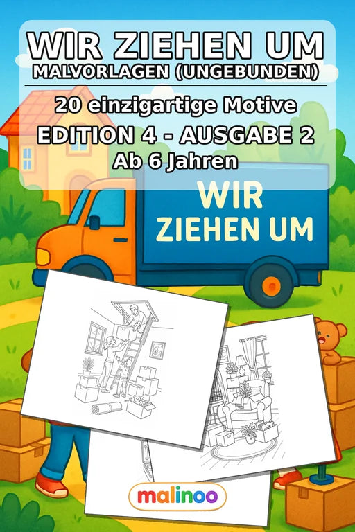 Wir ziehen um Malbuch 20 Ausmalbilder gedruckt+lose – Cover