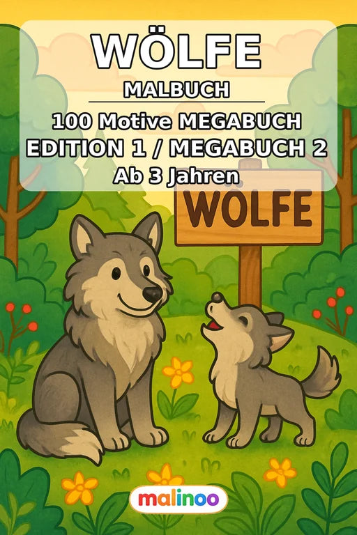 Wölfe Malbuch 100 Ausmalbilder gedruckt+gebunden – Cover