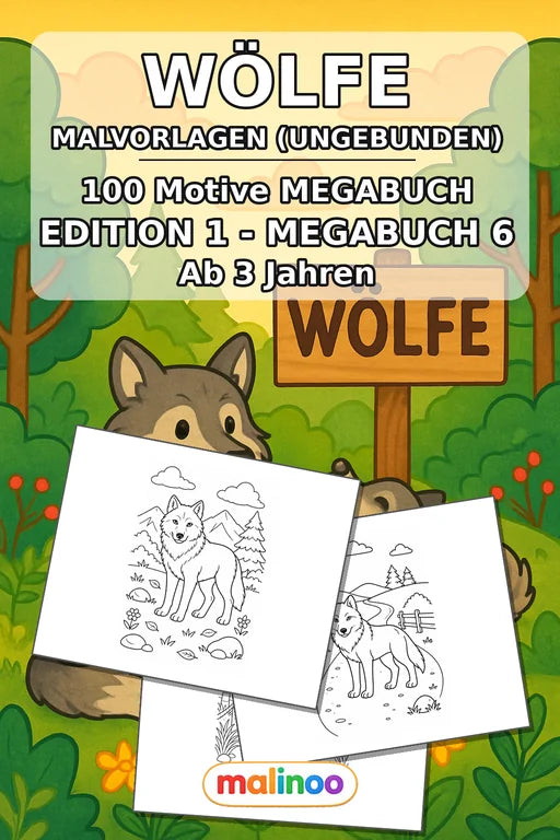 Wölfe Malbuch 100 Ausmalbilder gedruckt+lose – Cover