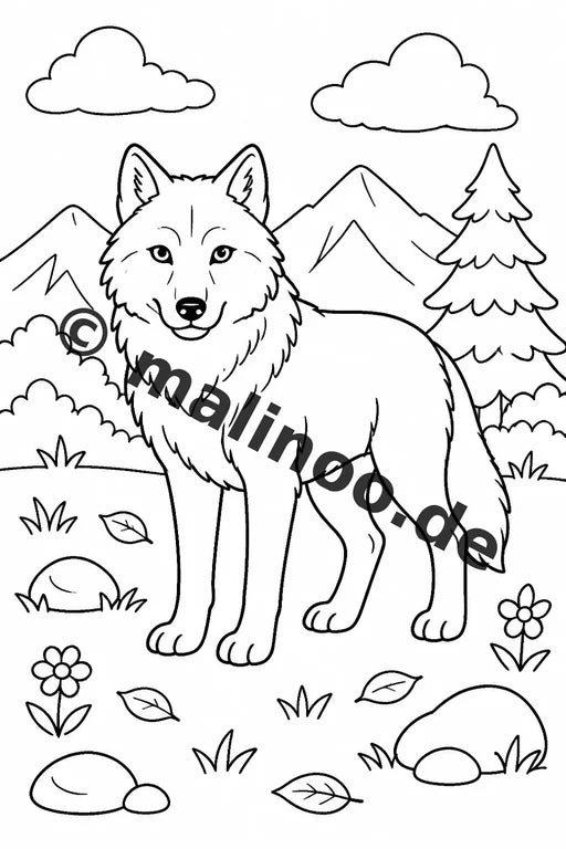 Wölfe Malbuch 20 Ausmalbilder PDF Download digital – Vorschaubild 1
