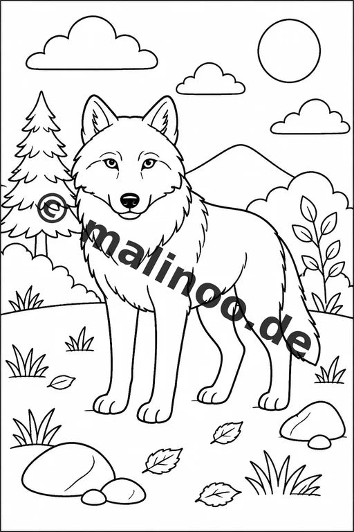 Wölfe Malbuch 20 Ausmalbilder PDF Download digital – Vorschaubild 1