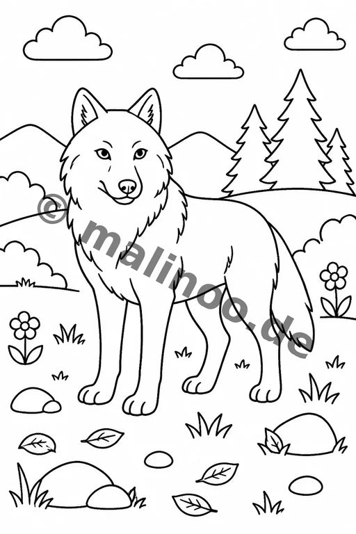 Wölfe Malbuch 20 Ausmalbilder PDF Download – Vorschaubild 1