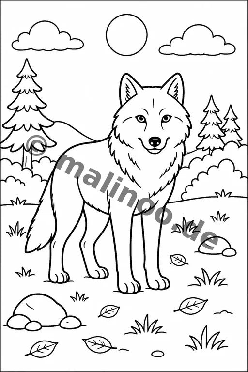 Wölfe Malbuch 20 Ausmalbilder PDF Download – Vorschaubild 1