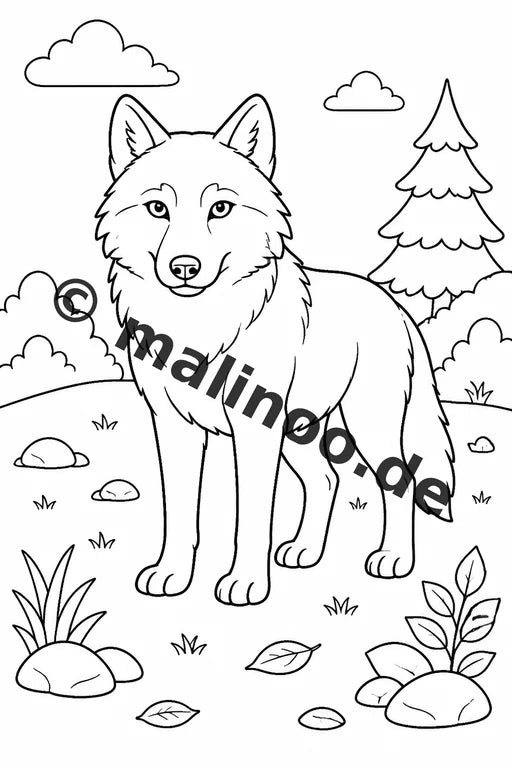 Wölfe Malbuch 20 Ausmalbilder gedruckt und gebunden – Vorschaubild 1
