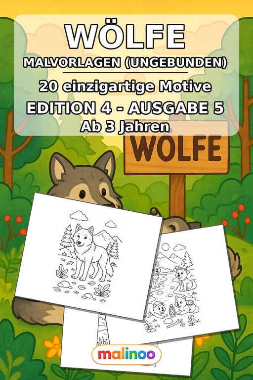 Wölfe Malbuch 20 Ausmalbilder gedruckt+lose – Cover
