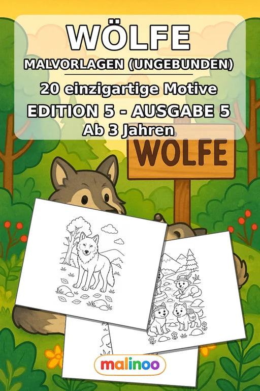 Wölfe Malbuch 20 Ausmalbilder gedruckt+lose – Cover