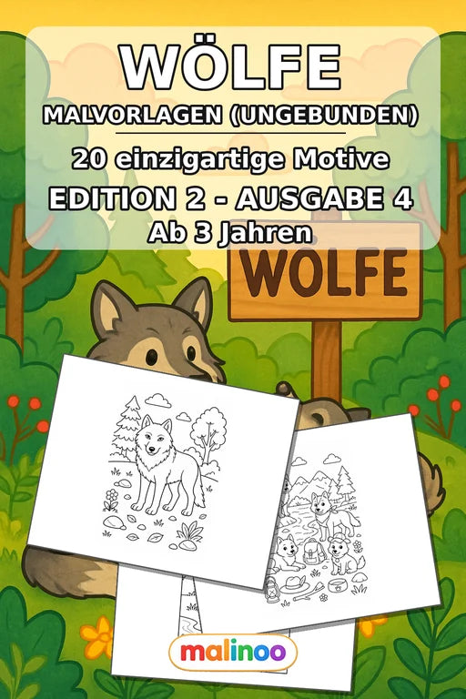 Wölfe Malbuch 20 Ausmalbilder gedruckt+lose – Cover