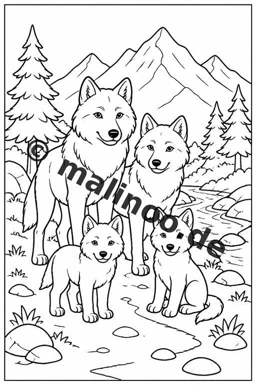Wölfe Malbuch 20 Ausmalbilder gedruckt, ungebunden – Vorschaubild 6