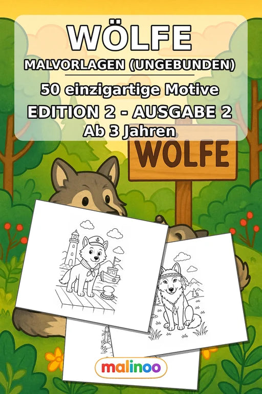 Wölfe Malbuch 50 Ausmalbilder gedruckt+lose – Cover