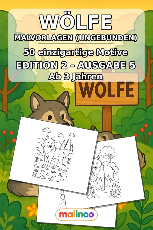Wölfe Malbuch 50 Ausmalbilder gedruckt+lose – Cover