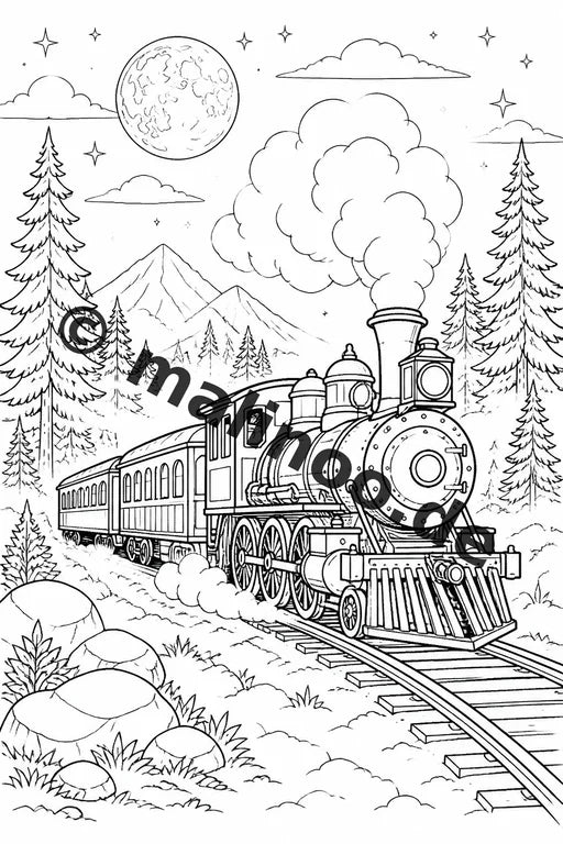 Züge Malbuch 100 Ausmalbilder PDF Download digital – Vorschaubild 5