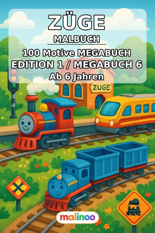 Züge Malbuch 100 Ausmalbilder gedruckt+gebunden – Cover